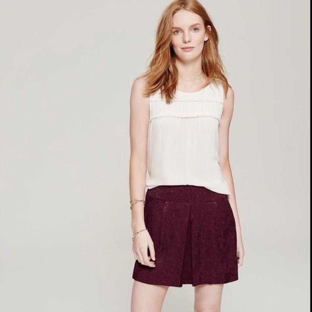 LOFT floral rose jacquard fluid skirt burgundy